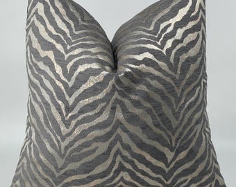 Gray Zebra Pillow Cover, Neutral Animal Print Cushion Cover, Modern Throw Pillow, Jacquard Decorative Pillow