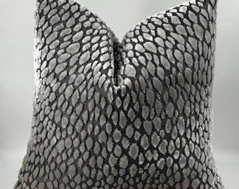 Textured Grey Velvet Pillow Cover, Modern Raised Pattern Sofa Cushion