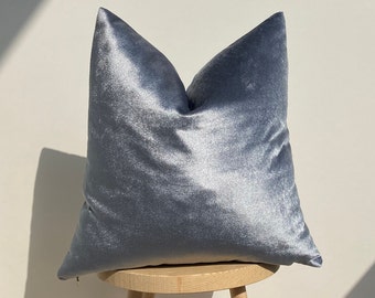 İce Blue Iridescent Cotton Velvet Pillow Cover,Silver Euro Sham PillowCover,Decorative Pillows For Sofa,Gray Cushion Cover,Mother's Day