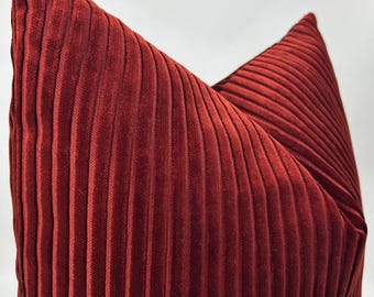 Burgundy Velvet Corduroy Pillow Cover,Striped Textured Euro Sham and Cushion,18x18