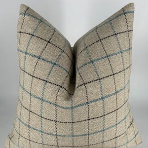 Beige Plaid Throw Pillow Cover,Wool Blend Checkered Cushion,Rustic Farmhouse Decorative Pillow,Neutral Home Decor,Beige Blue ,Halloween Gift