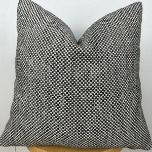 Copricuscino in tessuto Basketweave in bianco e nero, tessuto spesso strutturato in lino naturale, cuscino in lino bianco e nero, decorativo, festa della mamma