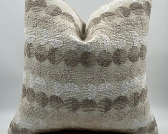 Beige Chenille Pillow Cover, Brown Circle Pattern, Textured Throw Pillow, 20x20
