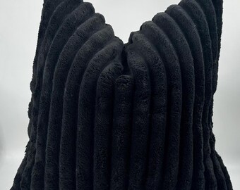 Black Corduroy Pillow Cover, Soft Ribbed Velvet, Modern Home Decor