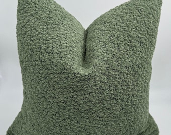 Groene bouclé kussensloop, luxe wollen kussen, boho sierkussen