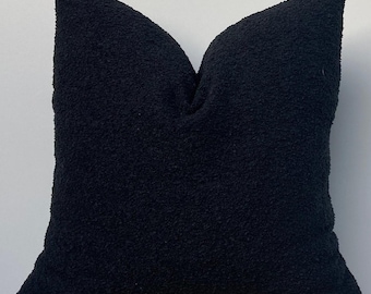 Black Boucle Pillow Cover, Textured Soft Black Pillow Cover, Boucle Euro Sham,Boho Home Decor, Black Bouclé Cushion,20x20,Halloween Gift