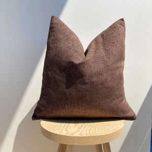 Brown Linen Throw Pillow Cover,Chocolate Brown Linen,Decorative Pillowcase,Textured Cushion Cover,Euro Sham,20x20,Halloween Gift
