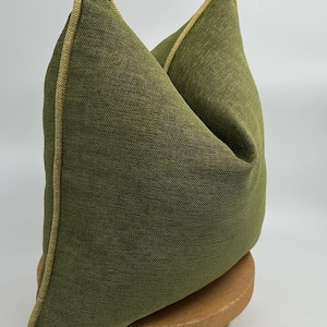 Green Linen Pillow Cover with Yellow Linen Pipping,Grass Green Soft Pillow,Thick Textured Cushion Cover,Green Linen Pillow,Halloween Gift