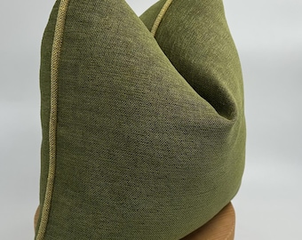 Green Linen Pillow Cover with Yellow Linen Pipping,Grass Green Soft Pillow,Thick Textured Cushion Cover,Green Linen Pillow,Halloween Gift