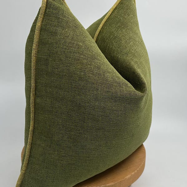 Green Linen Pillow Cover Yellow Pipping,Soft Pillow,Textured Cushion,Throw Pillows