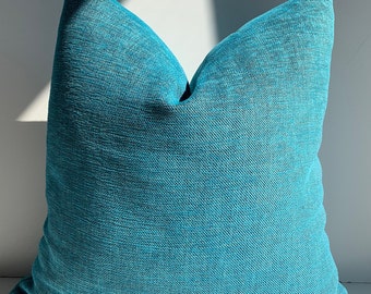 Turquoise Linen Throw Pillow Cover,Turquoise Linen,Decorative Pillowcase,Textured Cushion Cover,Euro Sham,20x20, Mother's Day,Housewarming