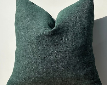 Green Luxury Linen Pillow Cover,Dark Green Thick Linen Soft Pillow,Decorative Throw Pillow,Pillow for Sofa and Couch,Christmas Gift,20x20