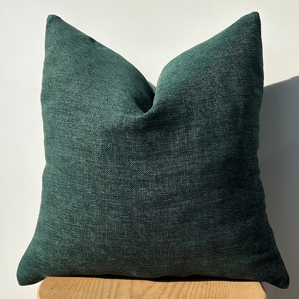 Funda de almohada de lino de lujo verde, almohada suave de lino grueso verde oscuro, almohada de tiro decorativa, almohada para sofá y sofá, Día de la Madre