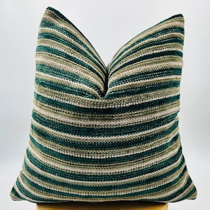 Dark Green and Soft Green Striped Pillow Cover,Striped Green Euro Sham Cover,Textured Striped Soft Fabric,Christmas Gift,Green Striped,20x20