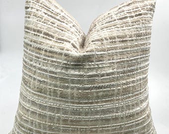 Textured Neutral Stripe Pillow Cover, Beige Cream Chenille Cushion, Modern Sofa Accent Pillowcase