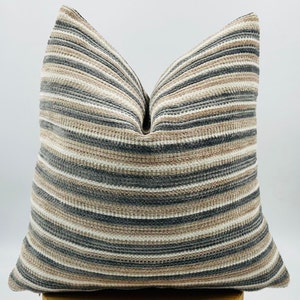 Beige and Soft Gray Striped Pillow Cover,Striped Beige Euro Sham Cover,Textured Striped Soft Fabric,Halloween Gift,20x20,Accent Pillowcase