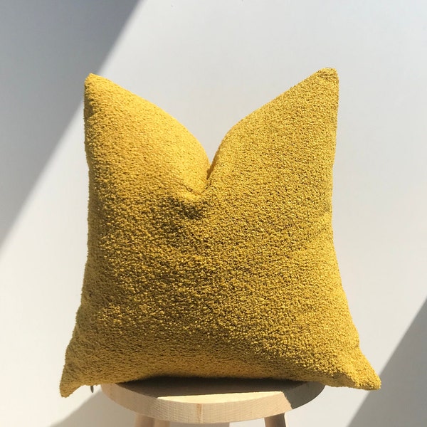 Boucle Look Textured Mustard Pillow Cover,Boucle Pillow Cover,Sherpa Mustard Pillow,Teddy Curly Cushion, Boucle Decorative,Mother's Day