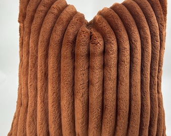 Terracotta Curduroy Pillow Cover,Ribbed Velvet Throw Pillow for Sofa,Cozy Modern Couch Cushion