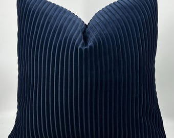 Navy Blue Velvet Corduroy Pillow Cover,Striped Textured Euro Sham and Cushion,18x18