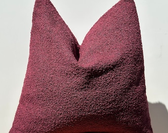 Burgundy Boucle Pillow Cover, Textured Cotton Wool Blend, Boho Home Decor