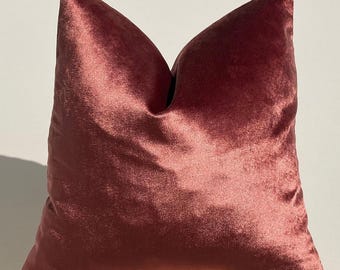 Dark Coral Velvet Pillow Cover, Cotton Blend, Handmade Euro Sham