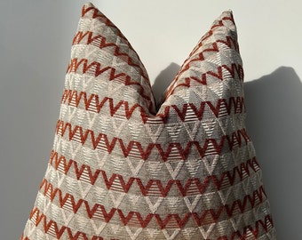 Geometric Pillow Cover, Rust Beige Textured Linen Blend, Euro Sham