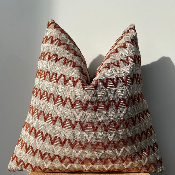 Geometric Pillow Cover,EuroSham Cover,Decorative Cushion Cover,Rust and Beige,Geometric Textured Thick Fabric,Throw Pillow,Mother's Day