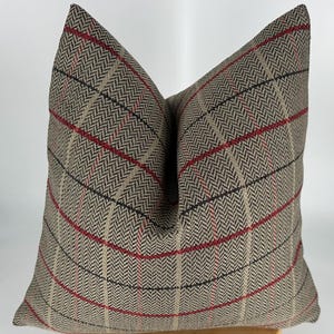Plaid Herrinbone Throw Pillow Cover,Wool Blend Cushion,Rustic Farmhouse Decorative Pillow,Brown Red Check Pillow, Halloween Gift,Handmade