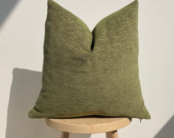 Green Pillow Cover,Grass Green Soft Pillow,Thick Textured Cushion Cover,Euro Sham,Green Linen Pillows,Decorative Cushion,Halloween Gift