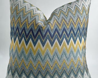 Blue Yellow Chevron Pillow Cover,Decorative Cushion,Zigzag Pattern Pillowcase,Fall Decor,Throw Pillow