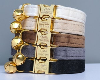 Collar para gato con etiqueta, collar de terciopelo, collar con cascabel, accesorios y regalos para gatos (no es un collar de seguridad personalizado).