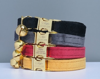 Collar de gato con campana, Collar de gato suave, Collar de gato lindo personalizado, Collar de gato de terciopelo, Regalo de collar colorido para gatito con nombre