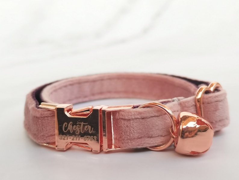 Velvet Pink Personalized Cat Collar Bow Tie Leash Set Custom Etsy