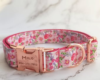 Personalized Dog Collar | Floral Dog Collar | Engraved ID Buckle | New Puppy Gift | Cute Pet Collar | Webbed Collar | Dog Collar with Name