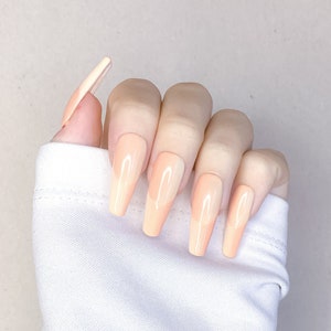 français ombre presse sur nail set blanc beige dégradé faux ongles