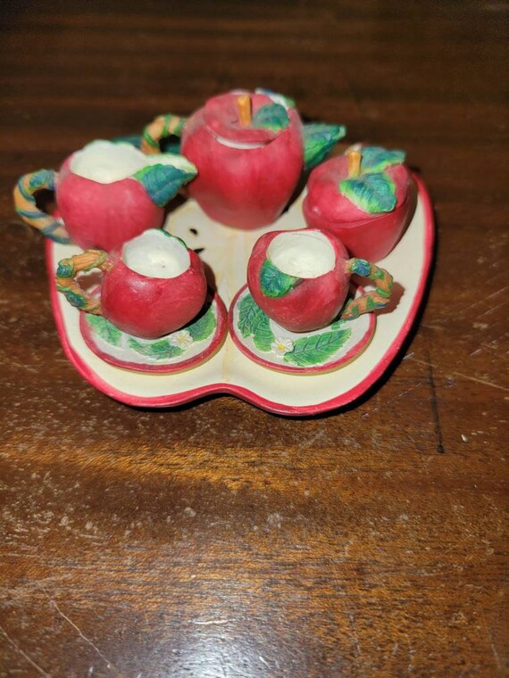 10 Piece Vintage Mini Apple Tea Set Etsy