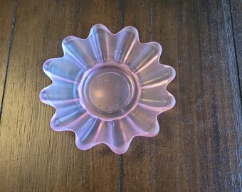 Vintage Pink Glass Flower Trinket Dish