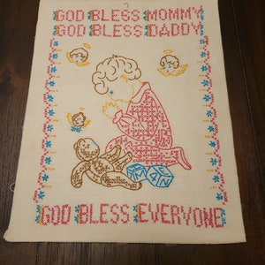 Vintage Cross Stitch Picture  God Bless