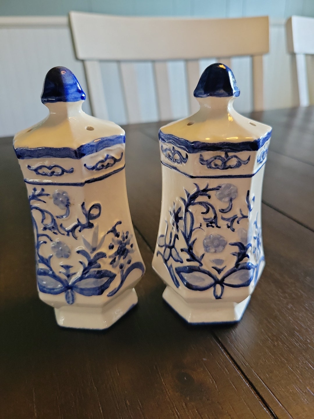 Vintage Japanese Salt and Pepper Shakers Blue and White Etsy