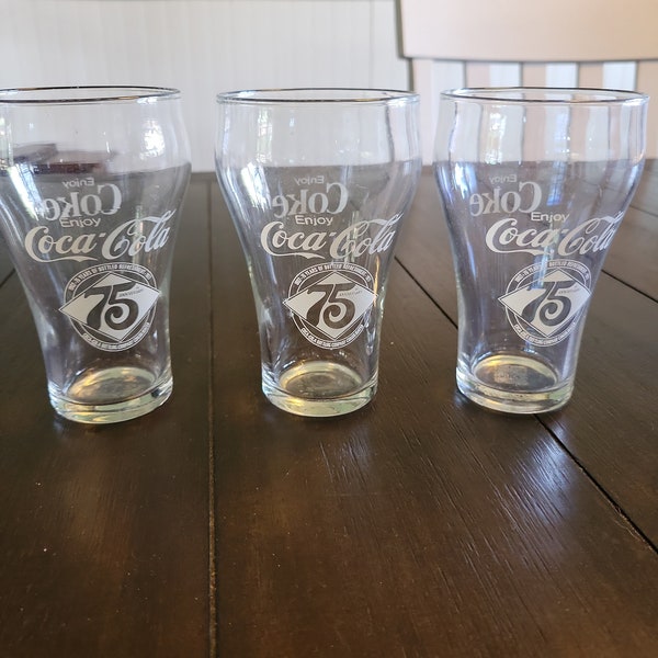 75th Anniversary Coke Glasses Set of 3