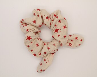 Starry Night With Red Star - Christmas Scrunchie