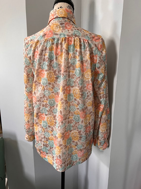 70’s Allan Green Polyester Sheer Floral Blouse - image 2