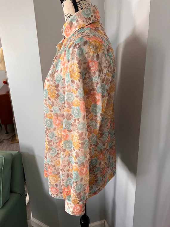 70’s Allan Green Polyester Sheer Floral Blouse - image 3