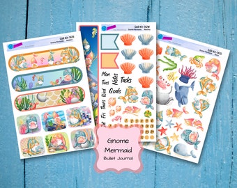 GNOME OCEAN LIFE Stickers Decorative Planner & Bullet Journal Gnome Mermaid Stickers