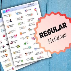 YEARLY HOLIDAY REMINDER Stickers Cute U.S. Holiday Stickers for Calendar Journals and Planners