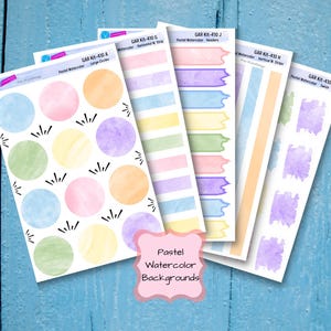 PASTEL WATERCOLOR BACKGROUND Stickers Circle and Header Stickers for Planners Journals or Calendars