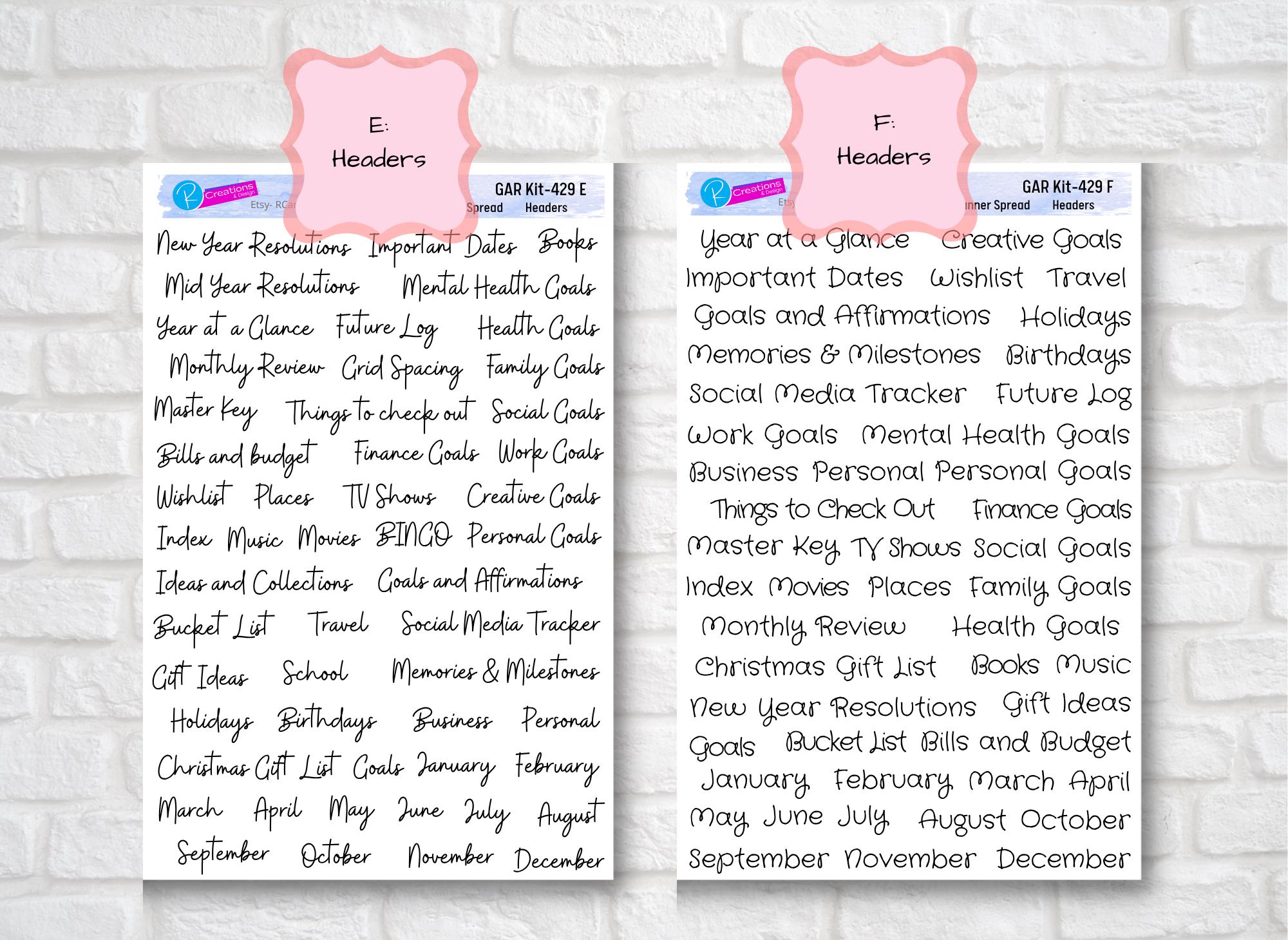 Pretty Planner Header PLANNER HEADERS Great for Journals Calendars Planners Vision Boards and ...