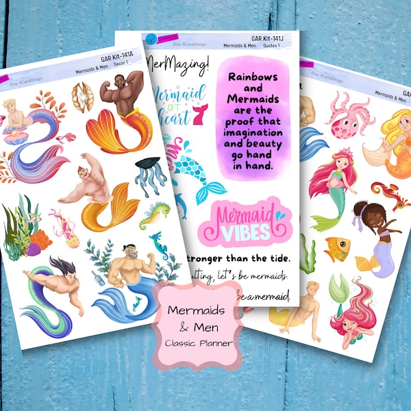 MERMAIDS & MEN STICKERS Mermen and Deep-Sea Life Planner or Scrapbook Stickers