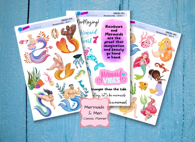 MERMAIDS & MEN STICKERS Mermen and Deep-Sea Life Planner or Scrapbook Stickers image 1