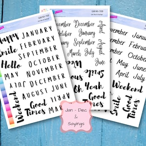 MONTHLY HEADER STICKERS Months of the Year Stickers Saying Quotes Stickers Jan-Dec